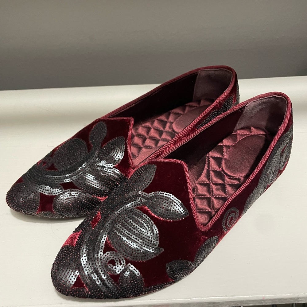NWOB Birdies Heron Seasonal Sequin Velvet Flat 7.5
